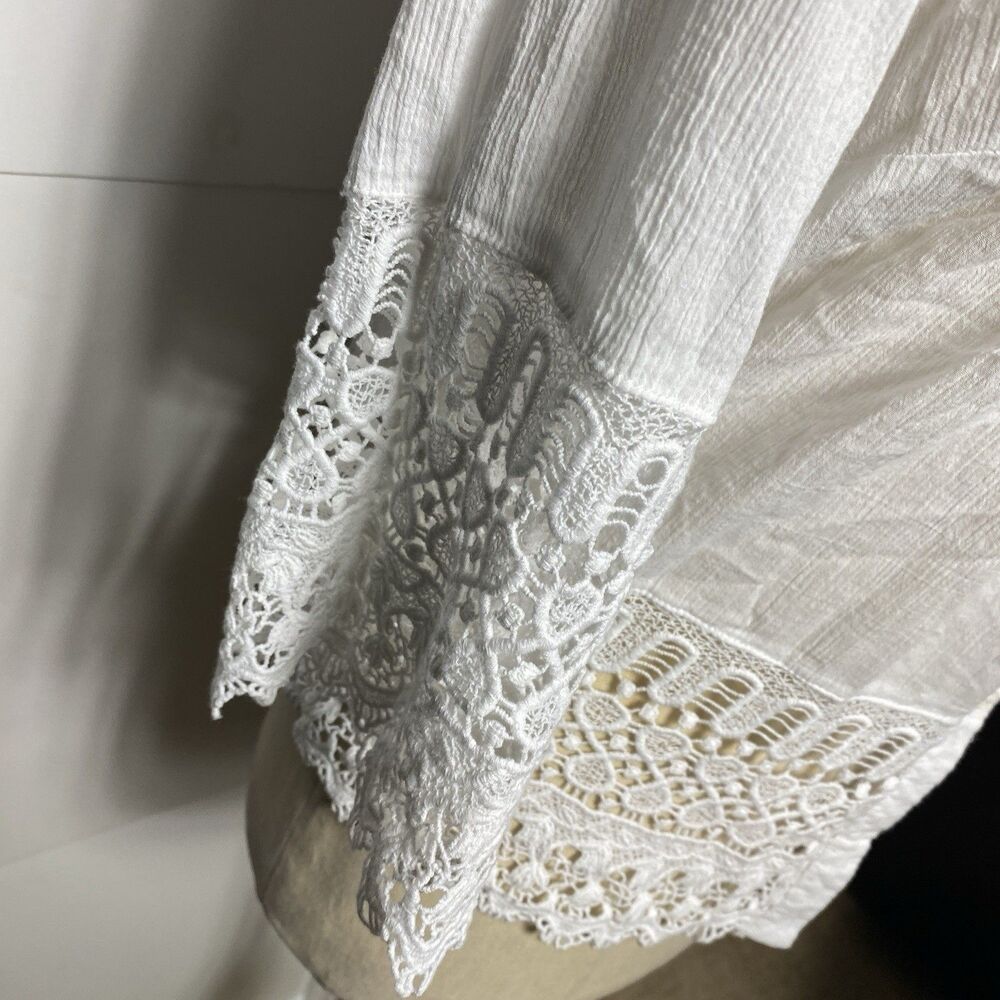 Silkland White Blouse With Crochet Trim Size L - Picture 4 of 4
